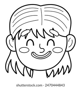 Happy Boy Face in Schwarz-Weiß. Kleines Kind lächelnder Clipart in Umrissen. Aufgeregte oder stolze Emotion. Emotionaler Ausdruck Kopf Nahaufnahme. Vektorillustration