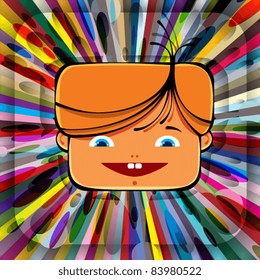 Happy boy face over colorful background, vector illustration.