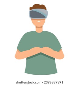 Happy boy face play icon cartoon vector. 3d vr reality. Online vr headset
