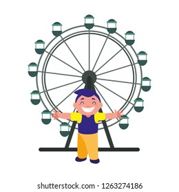 happy boy with ferris wheel carnival