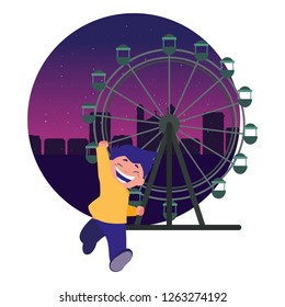 happy boy with ferris wheel carnival
