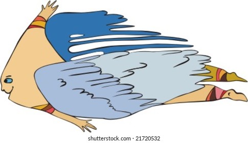 happy boy flies on wings