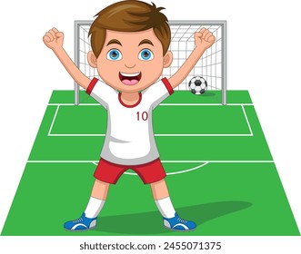 Happy Boy Football Player Celebrating Goal