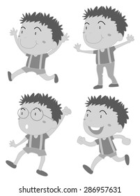 Happy boy in four different actions