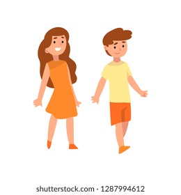 Happy boy and girl, brother and sisiter vector Illustration