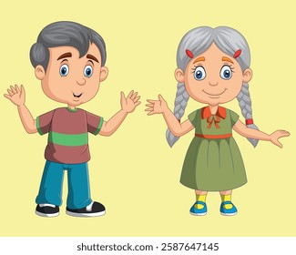 Happy boy and girl cartoon vector illustration