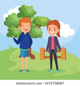 happy boy and girl children with hairstyle