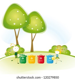 Happy boy and girl earth protection and think green