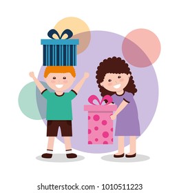 happy boy and girl with gift