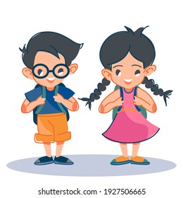 Happy boy and girl go to school cartoon vector 