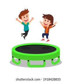 Happy boy and girl jumping on a trampoline