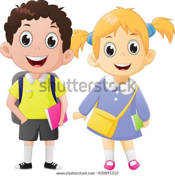 Happy Boy Girl Ready Go Back Stock Vector (royalty Free) 450895210 