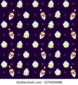 happy boy with happy girl and Santa Claus with snowflakes seamless pattern vector  on dark background. Smiling boy and girl