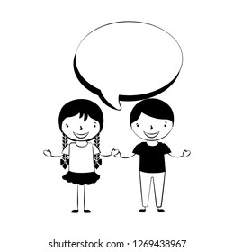 happy boy and girl speech bubble
