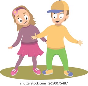happy boy and girl vector cute flat cartoon illustration