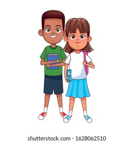 happy boy and girl wearing casual clothes over white background, colorful design, vector illustration