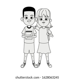 happy boy and girl wearing casual clothes icon over white background, vector illustration