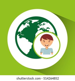 happy boy globe environment sign vector illustration eps 10