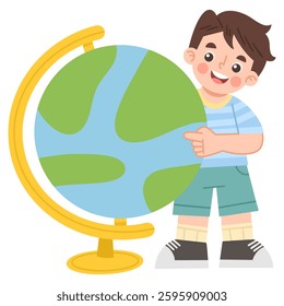 Happy Boy with a Globe Illustration
