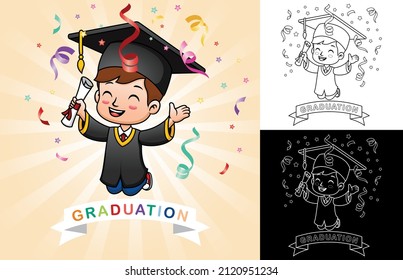 Dibujo de la celebración de la graduación de un chico feliz