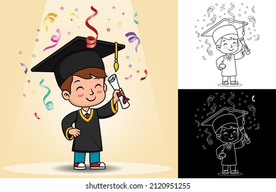 Dibujo de la celebración de la graduación de un chico feliz