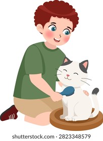 Happy Boy Grooming Pet Cat