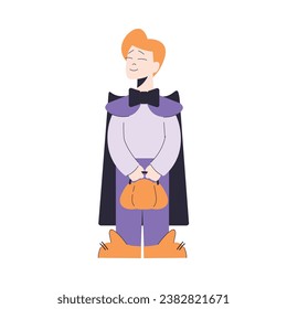 Happy Boy at Halloween Party Standing in Dracula Costume Vector Illustration