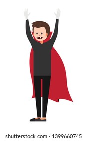 Happy boy at Halloween party vector illustration. Young man in halloween costume. Guy in a vampire costume. Cartoon realistic people set. Flat young man. 