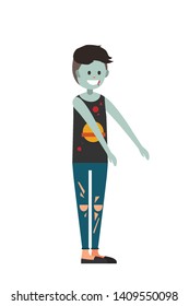 Happy boy at Halloween party vector illustration. Young man in halloween costume. Guy in a zombie costume. Cartoon realistic people set. Flat young man. Helloween party suits .