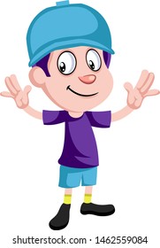 Happy boy with hat, illustration, vector on white background.