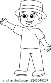 Happy Boy with a Hat Isolated Coloring Page 