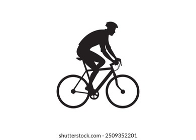 Happy boy with a helmet riding a bicycle isolated on white background