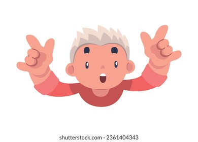 Happy Boy with His Hands Up Above View Vector Illustration