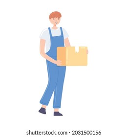 happy boy holding box isolated icon