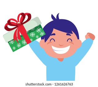 happy boy holding christmas gift