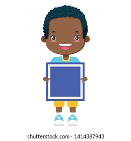 happy boy holding cube kids zone vector illustration