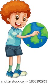 Menino feliz segurando globo isolado ilustração