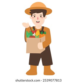 happy Boy Holding Groceries illustration