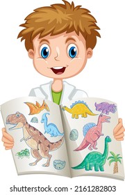 Happy boy holding his art work  illustration