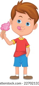 happy boy holding ice cream cartoon