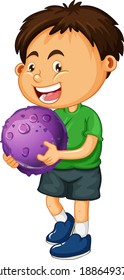 Happy boy holding mars  illustration