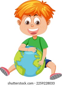 Happy boy hugging earth globe illustration