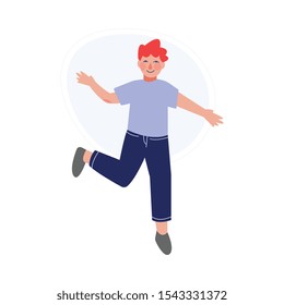 Happy Boy Joyfully Jumping, Cheerful Child in Casual Clothes Having Fun Vector Illustration