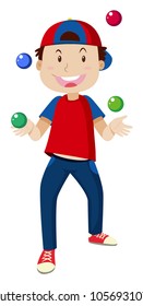 Happy Boy Juggling Balls Illustration