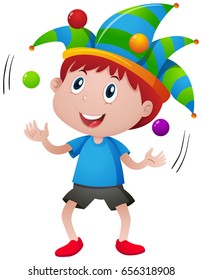 Happy Boy Juggling Balls Illustration