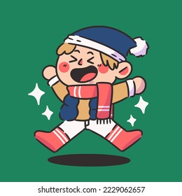 happy boy jump around winter fashion collection 11 character doodle element asset