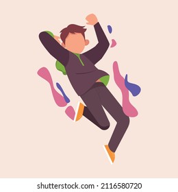 Happy boy and Jumping with black style clothes in air. Concept of freedom, development and aspirations. flat vector illustration.