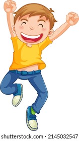 Happy boy jumping cartoon character illustration