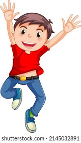 Happy boy jumping cartoon character illustration