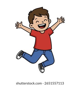 Happy Boy Jumping Cartoon Vector
